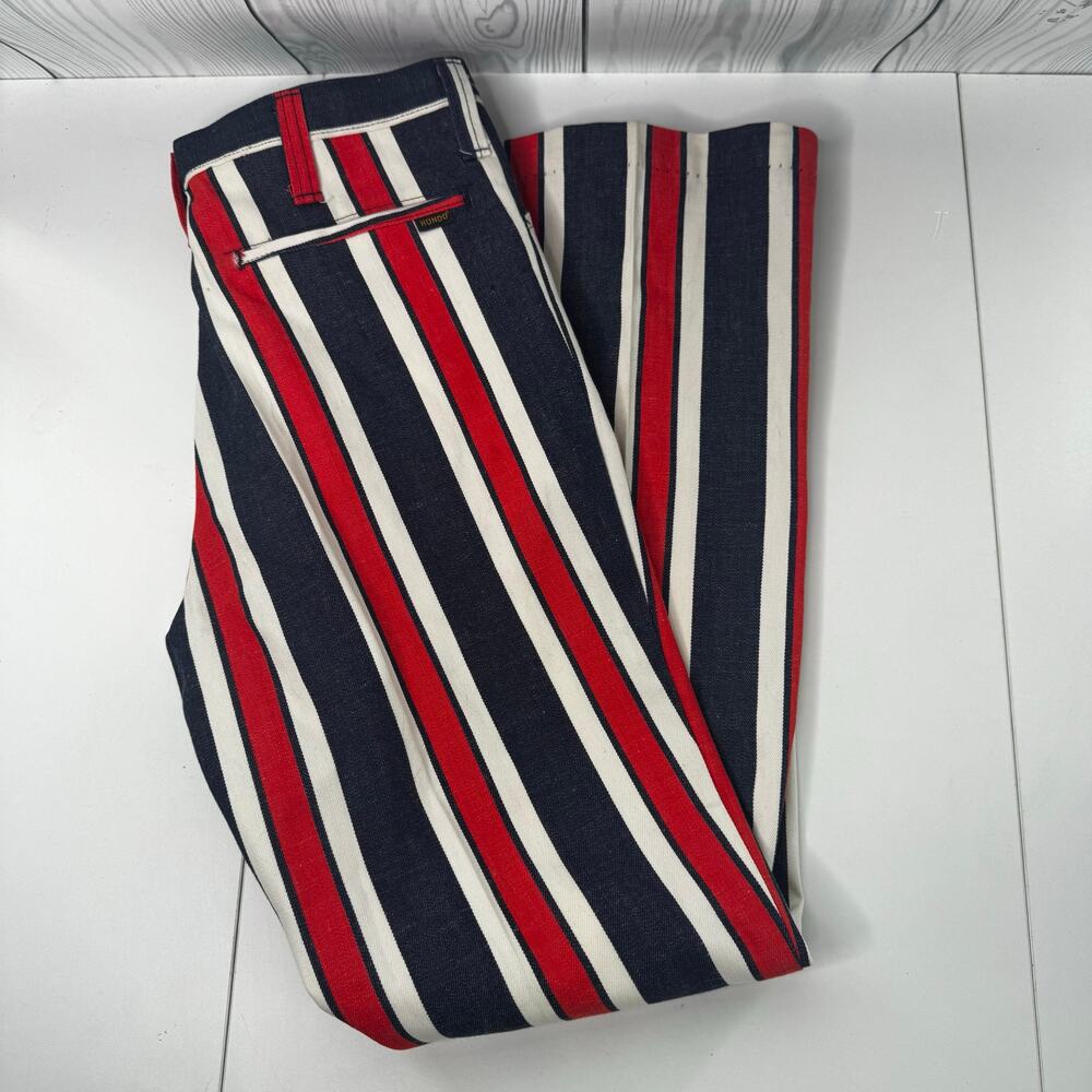 Vintage 1960-1970 Permanent Press Striped Flared Red Blue Pants 28 x 29